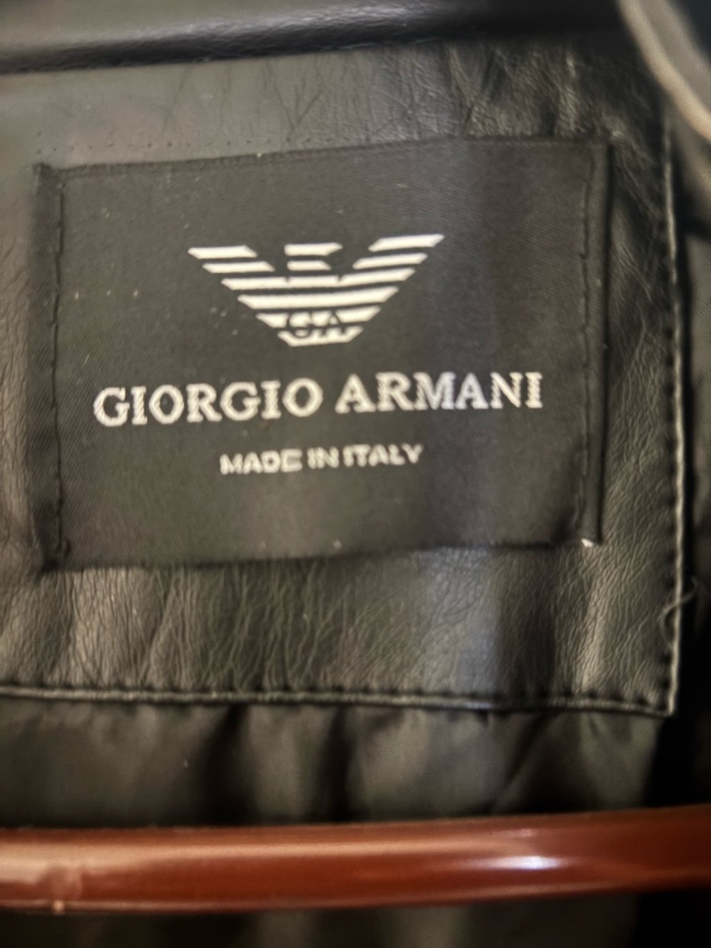 Giorgio Armani Black Leather Jacket with White Logo